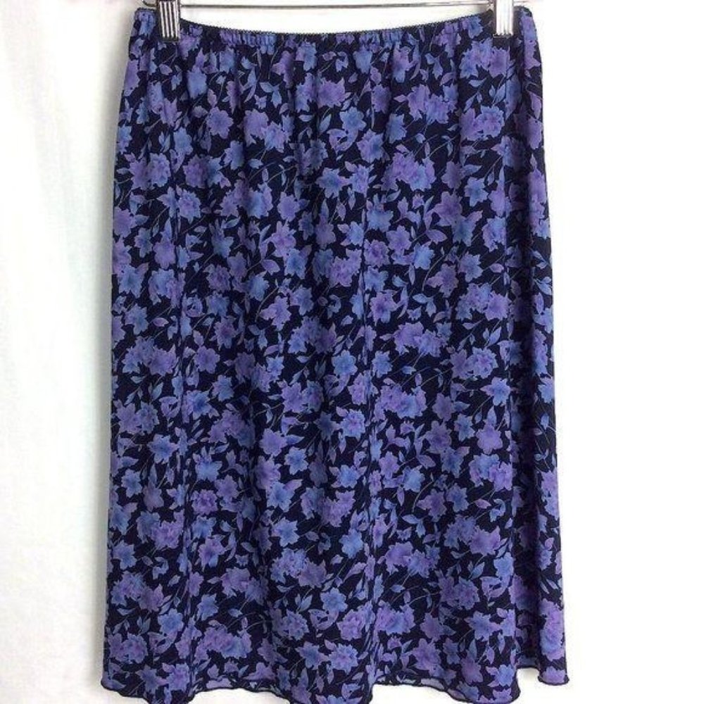 4/$25 Norton McNaughton Flower Print Skirt All Elastic Waist Petites Women's‎ L